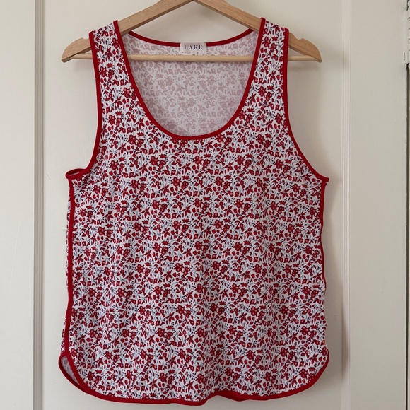 Lake Pajamas Racerback Tank Top and Shorts Set Size Med in Red Floral Print - Picture 3 of 7